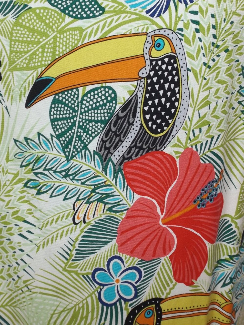TOMMY BAHAMA Silk Dress, S, V-neck, Short, Pockets, Bold Color Toucan Floral - Picture 3 of 13